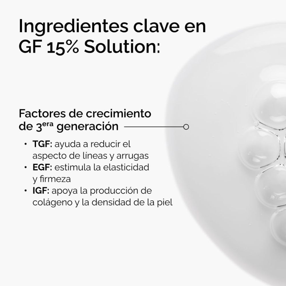 GROWTH FACTORS 15% SOLUTION 30 ML (SUERO CON 3 FACTORES DE CRECIMIENTO PARA MEJORAR SIGNOS DE LA EDAD)